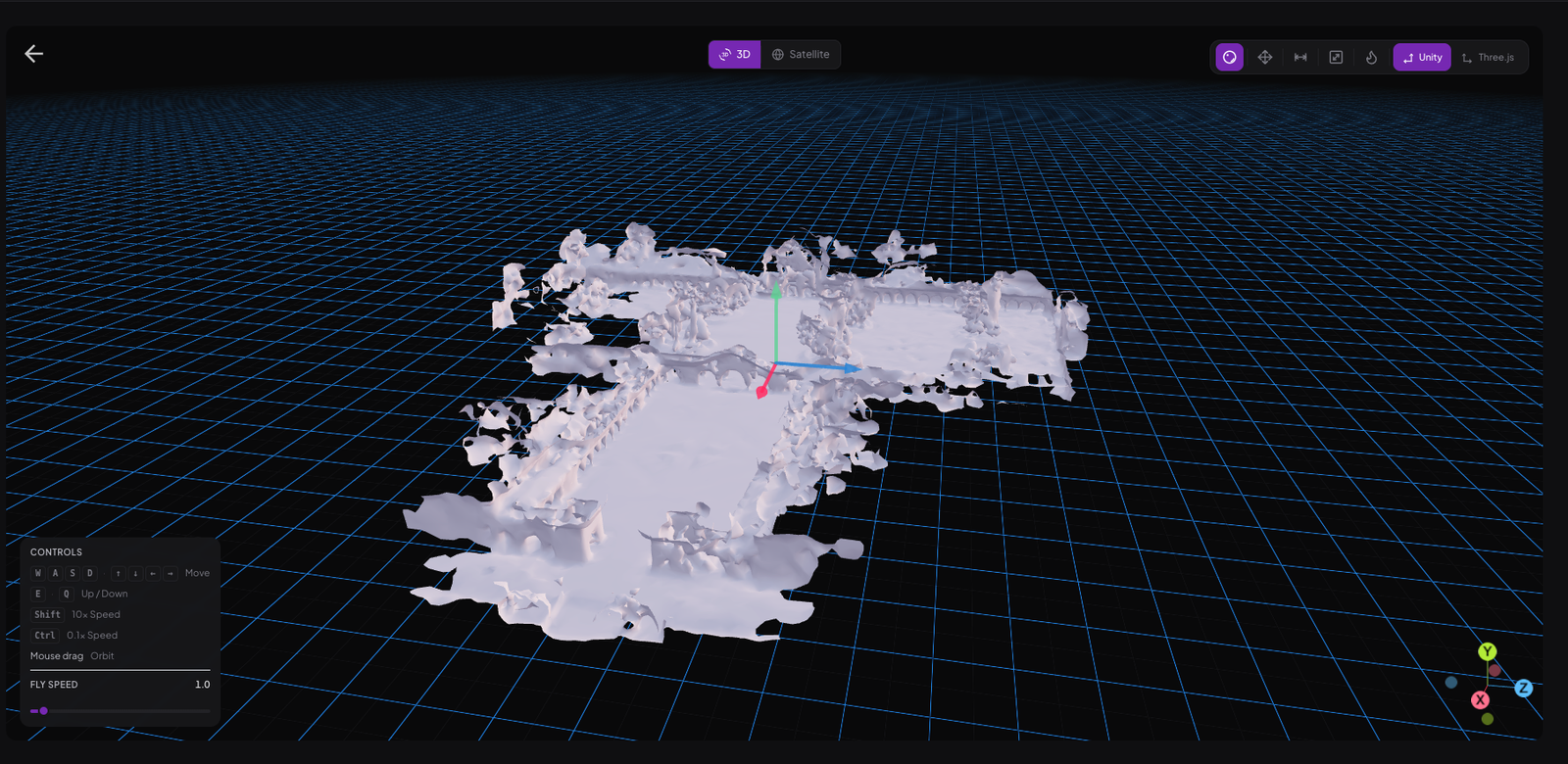 The share viewer in 3D mode showing untextured geometry