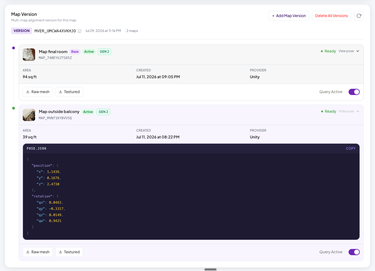 Map Version panel with both maps Ready and Query Active